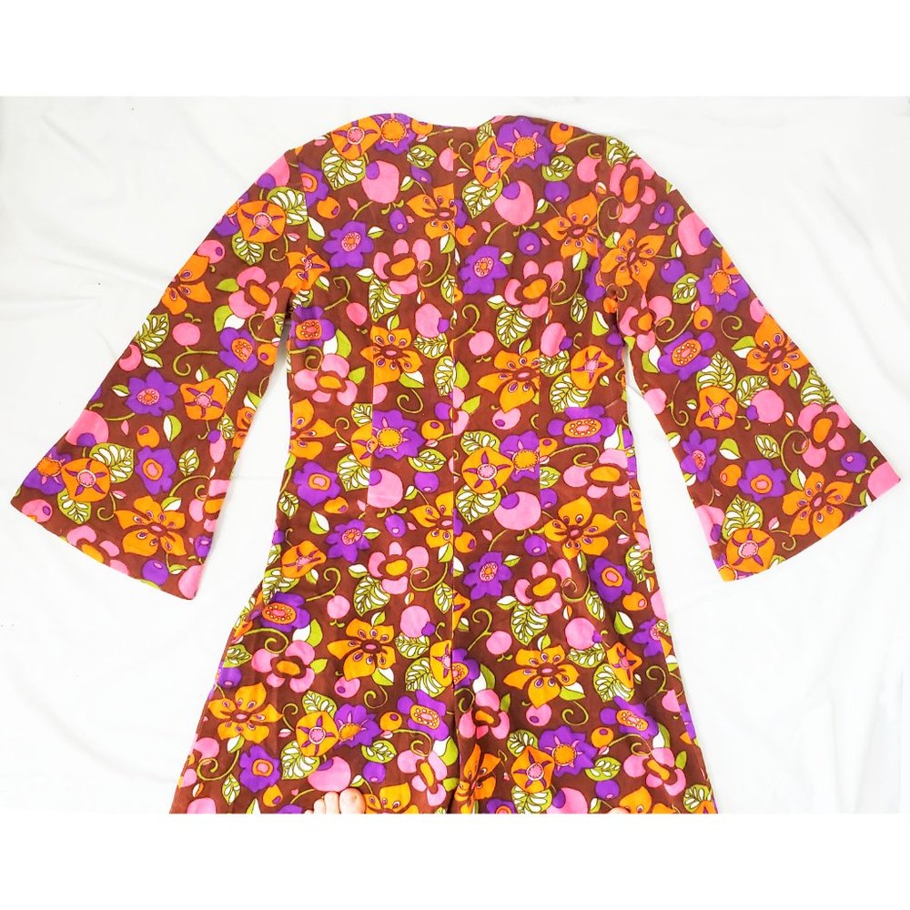 Vintage 60s 70s Womens Rare Psychedelic Floral Print Velour Jumpsuit Loungewear - Picture 11 of 13
